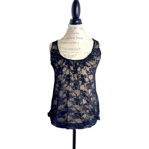 Beautiful EUC Julies closet black lace tank beige attached undershirt S/M